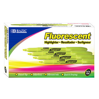 INTEGRA BAZIC Yellow Pen Style Fluorescent Highlighter w/Pocket Clip (12/Box)