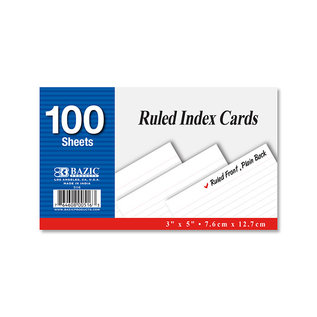 BAZIC BAZIC 100 Ct. 3" X 5" Ruled White Index Card