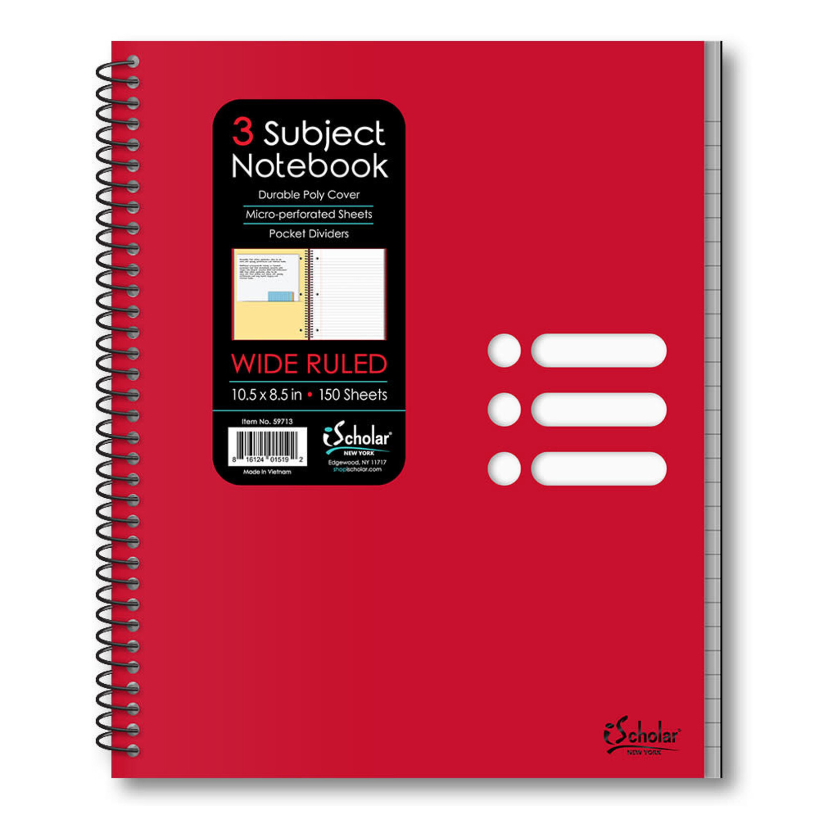 iSCHOLAR 3 SUBJECT POLY NOTEBOOK 10.5″ X 8.5″ WIDE RULED 59713 [59713]