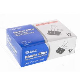 BAZIC BAZIC Large 2" (51mm) Black Binder Clip (12/Box)