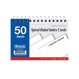 BAZIC BAZIC 50 Ct. Spiral Bound 3 X 5 Ruled White Index Card