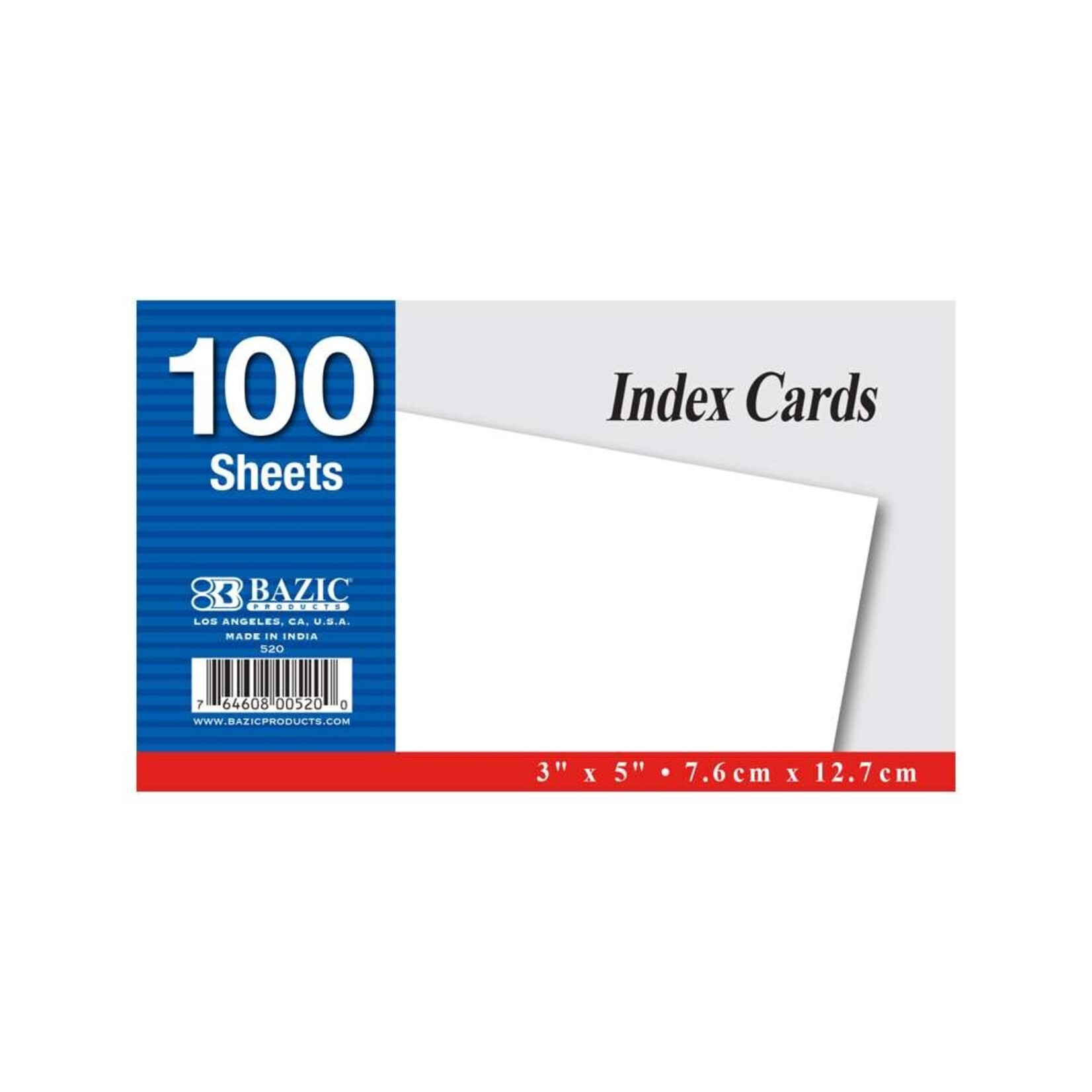 BAZIC BAZIC 100 Ct. 3 X 5 Unruled White Index Card [520]