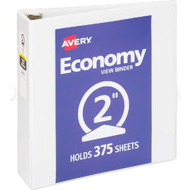 AVERY Avery Economy View 3-Ring Binder, 2" Round Rings, 39% Recycled, White - AVE05731