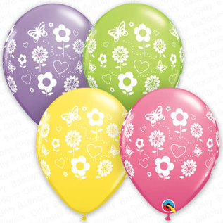PARTYMATE Flowers & Butterflies 11 Inch Latex Balloons 50 Pack