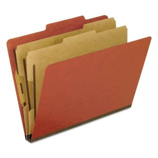 PENDAFLEX Pendaflex Four-, Six-, and Eight-Section Pressboard Classification Folders, 2 Dividers, Bonded Fasteners, Letter Size, Red, 10/Box