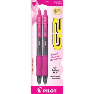 Pilot G2 Rubber Grip BCA Gel Rollingball Pens Fine Point - 0.70 mm Point Size - Black Ink - Black Barrel - 2/ Pack