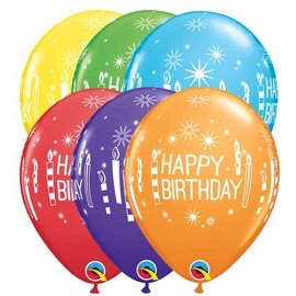 Qualatex Birthday Candles & Starbursts 11 Inch Assorted Color Latex Balloons 50 Count