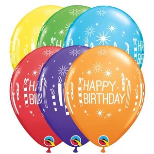Qualatex Birthday Candles & Starbursts 11 Inch Assorted Color Latex Balloons 50 Count