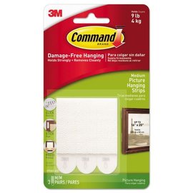 3M Command Picture Hanging Strips, Removable, 0.75" x 2.75", White, 3 Pairs/Pack