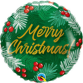 Merry Christmas Greens & Berries  18 Inch Mylar Balloon - Christmas Theme Balloon - 1 Pack NOT INFLATED