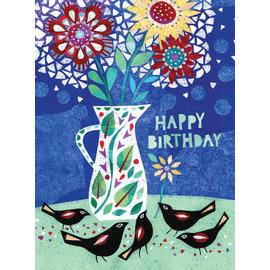 ALLPORT EDITIONS Black Birds wand Vase with Flowers Birthday Card