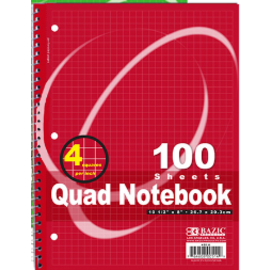 BAZIC BAZIC 100 Ct. Quad-Ruled 4-1" Spiral Notebook