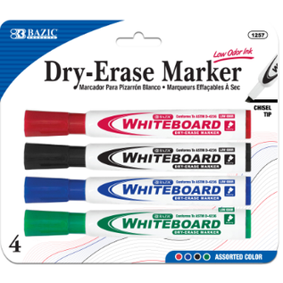 BAZIC BAZIC Assorted Colors Chisel Tip Dry-Erase Markers (4/Pack)