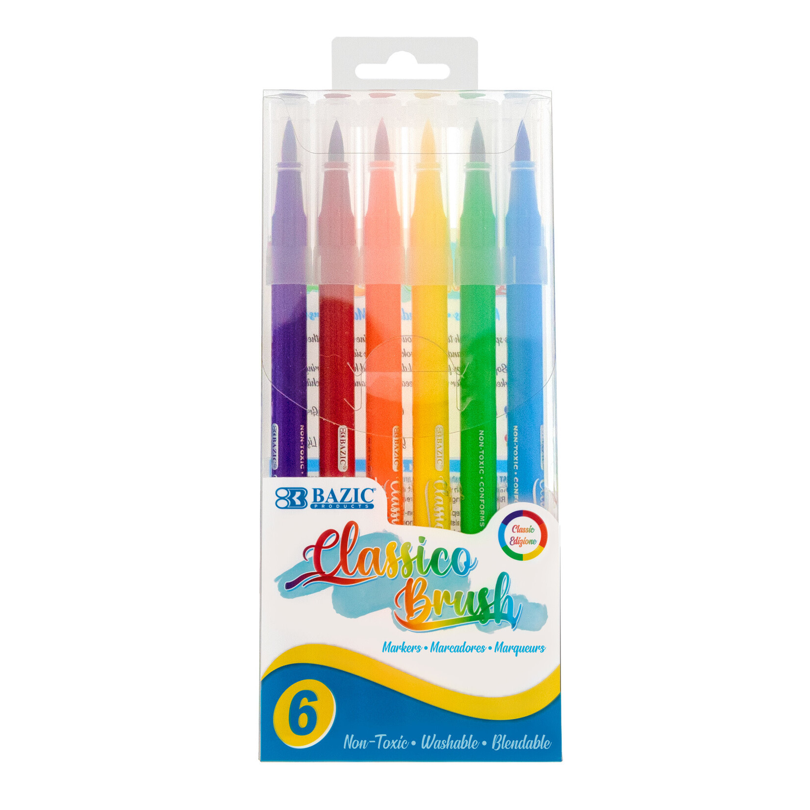 BAZIC BAZIC 6 Primary Colors Classico Brush Markers [1276]