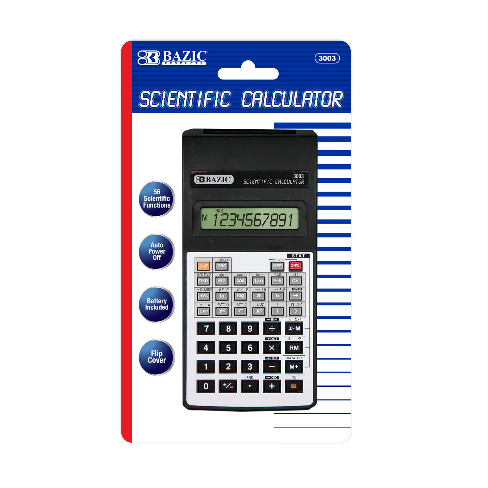 BAZIC BAZIC 56 Function Scientific Calculator w/ Flip Cover [3003]