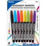 BAZIC BAZIC Bright Colors Fine Tip Permanent Markers w/ Pocket Clip (8/Pack) [1290]