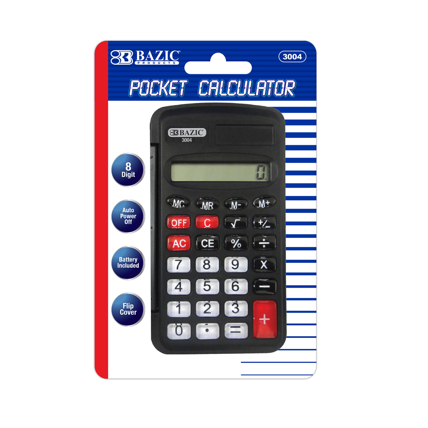 BAZIC BAZIC 8-Digit Pocket Size Calculator w/ Flip Cover [3004]