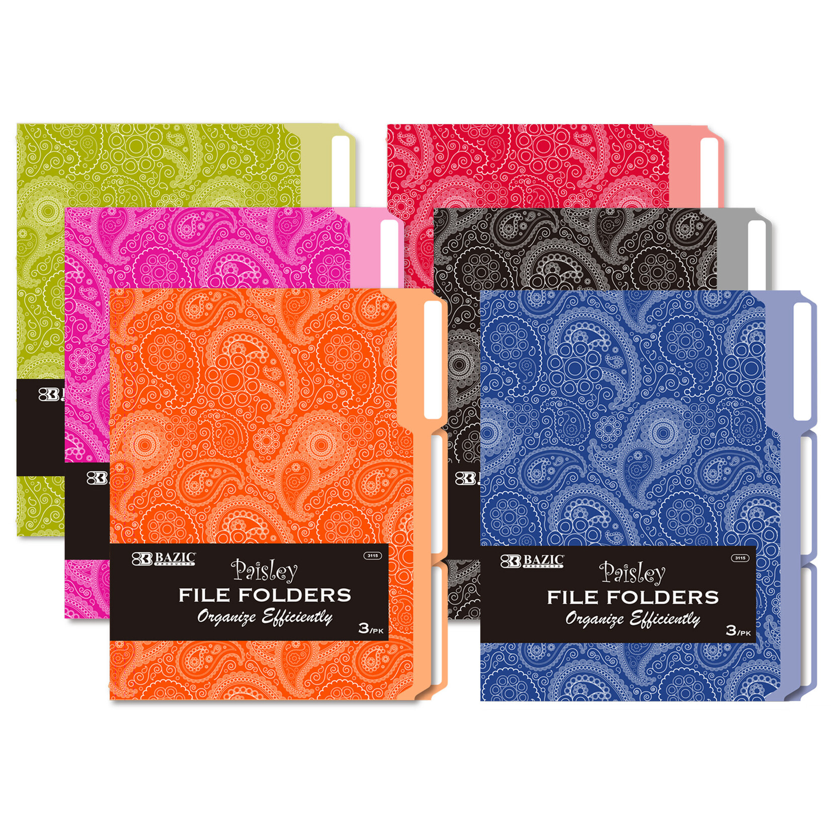 BAZIC BAZIC 1/3 Cut Letter Size Paisley File Folder (3/Pack) [3115]