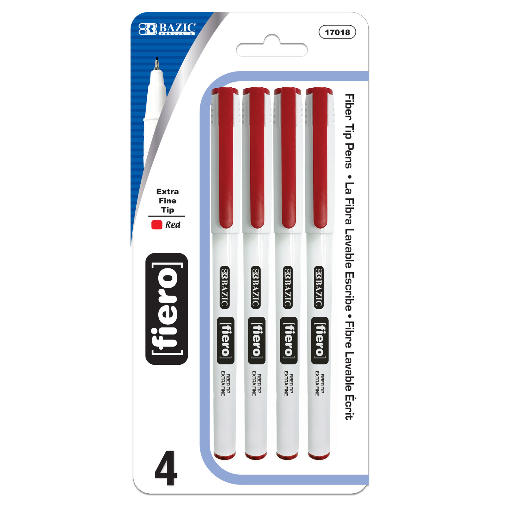 BAZIC BAZIC Fiero Red Fiber Tip Finerliner Pen (4/Pack) [17018]