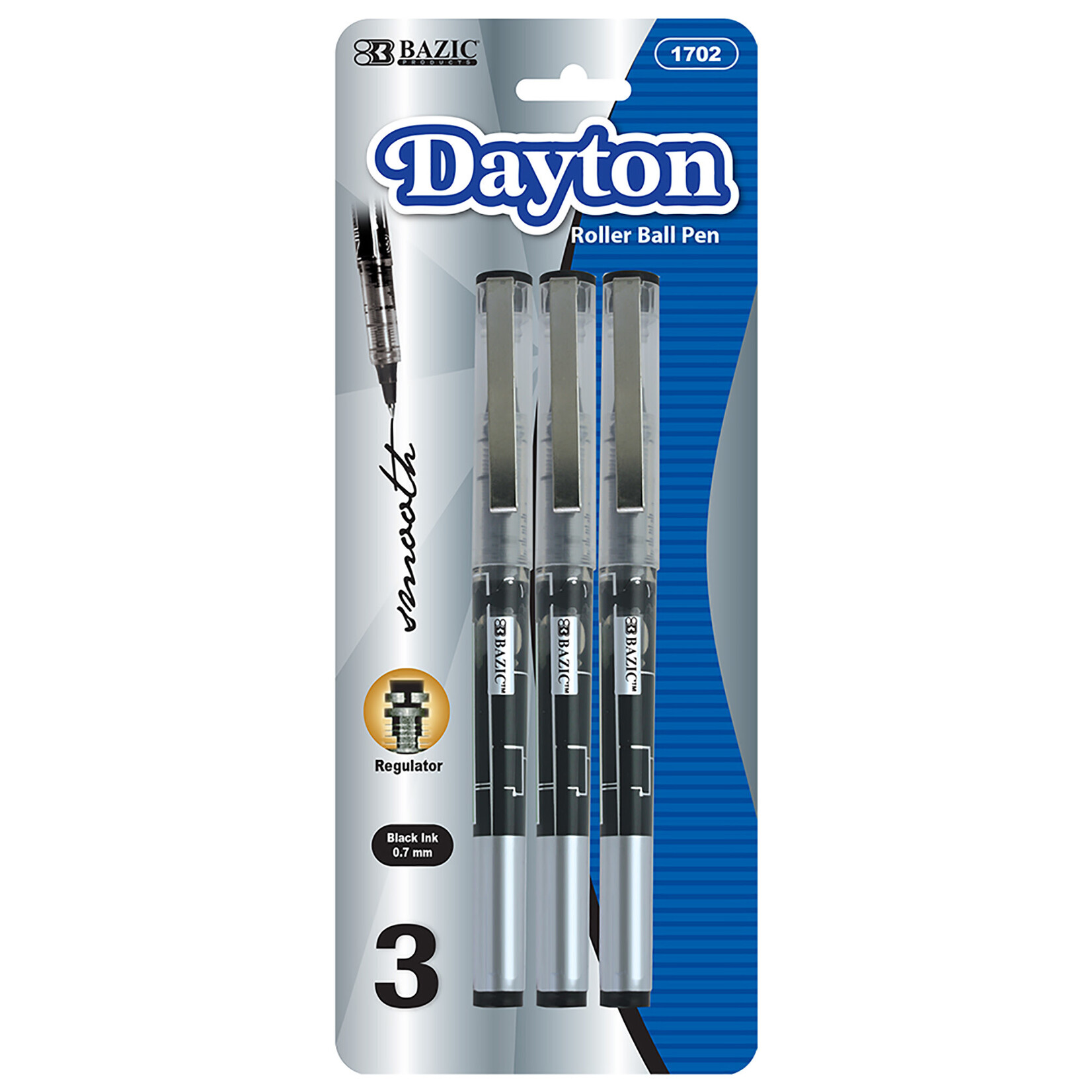 BAZIC BAZIC Dayton Black Rollerball Pen with Metal Clip (3/Pack) [1702]