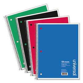 UNIVERSAL 3-Subject Wirebound Notebook, 8-1/2 x 11, College Ruled, 120 Sheets, Assorted Cover