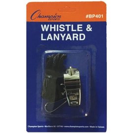 Champion Champion Sports Sports Whistle with Black Nylon Lanyard, Metal, Silver