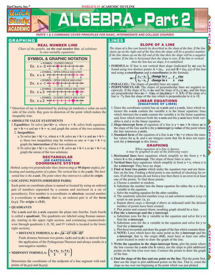 QuickStudy QuickStudy  Algebra Part 2 Laminated Study Guide - School &  Office Annex