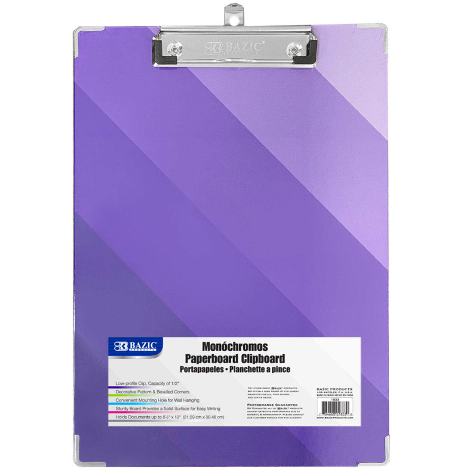 BAZIC BAZIC Standard Size Monochromos Paperboard Clipboard w/ Low Profile Clip [1833]