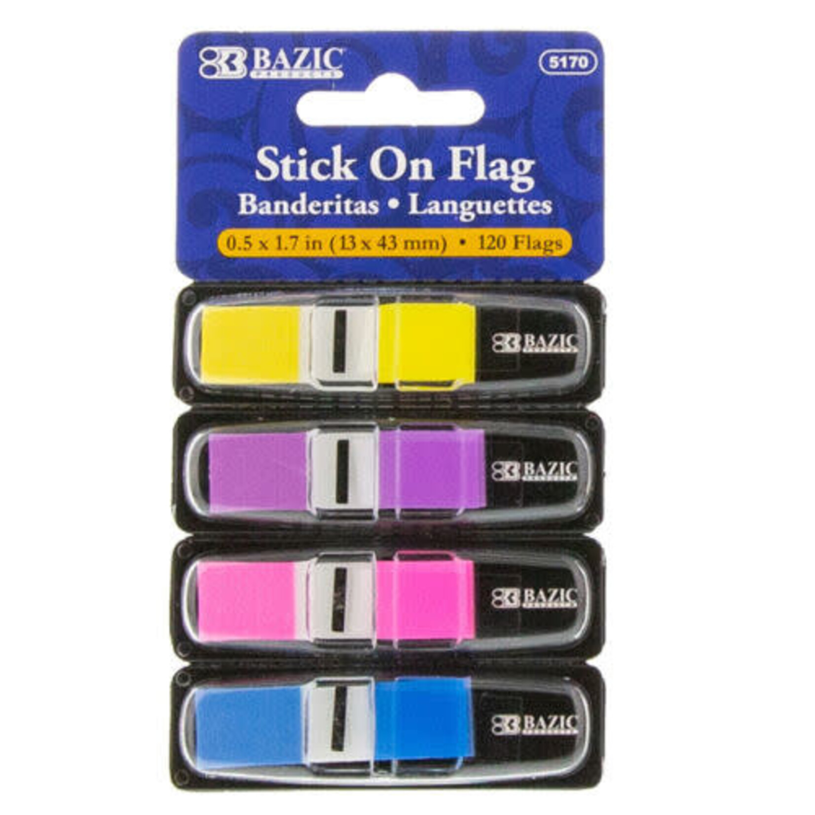 BAZIC BAZIC 30 Ct. 0.5" x 1.7" Neon Color Coding Flags w/ Dispenser (4/Pack) [5170]