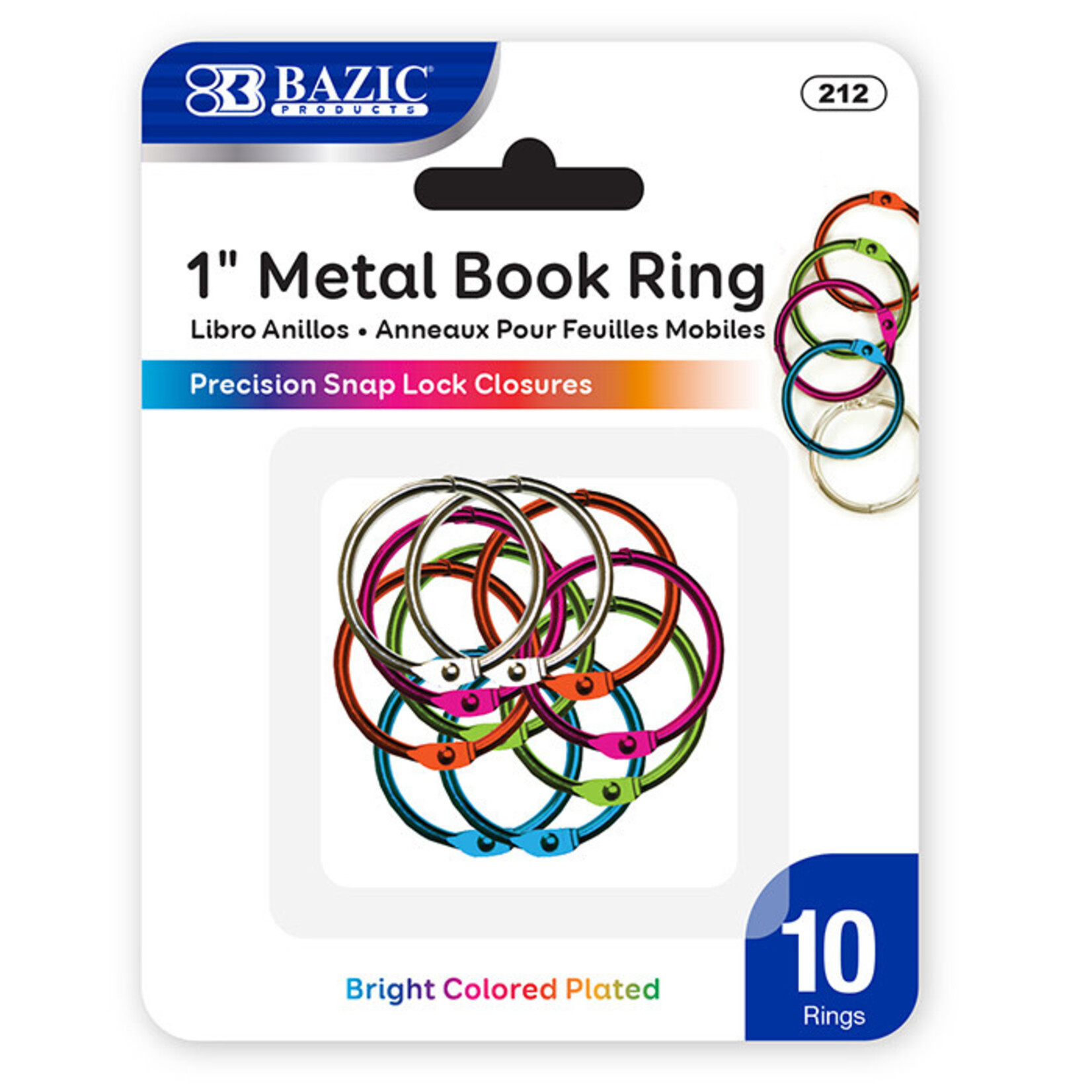 BAZIC BAZIC 1" Assorted Color Metal Book Rings (10/Pack) [212]