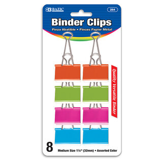 BAZIC BAZIC Medium 1 1/4" (32mm) Assorted Color Binder Clip (8/Pack)
