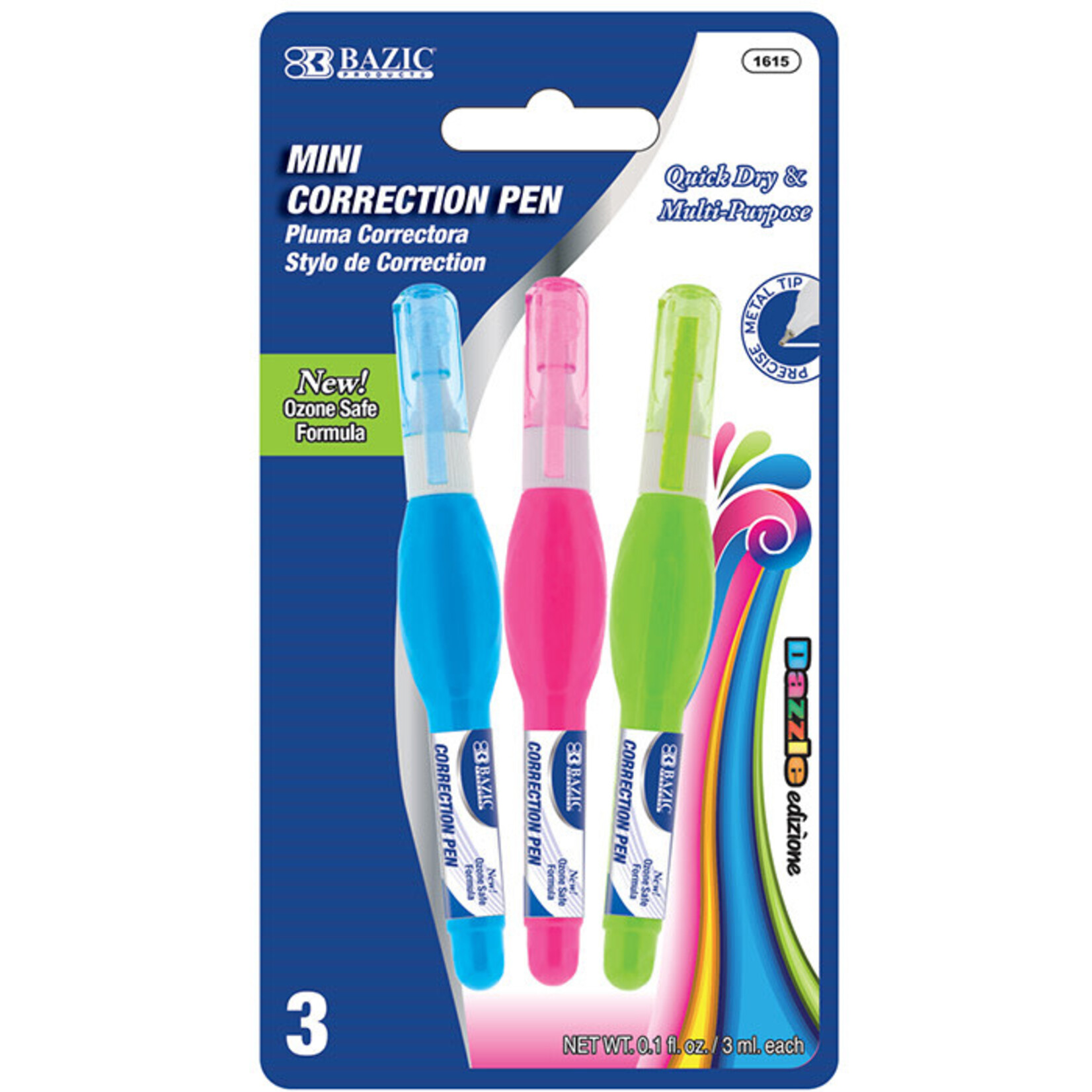 BAZIC BAZIC 0.1 FL OZ (3 mL) Metal Tip Mini Correction Pen (3/Pack) [1615]