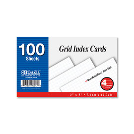 BAZIC BAZIC 100 Ct. 3 X 5 Quad Ruled 4-1 White Index Card