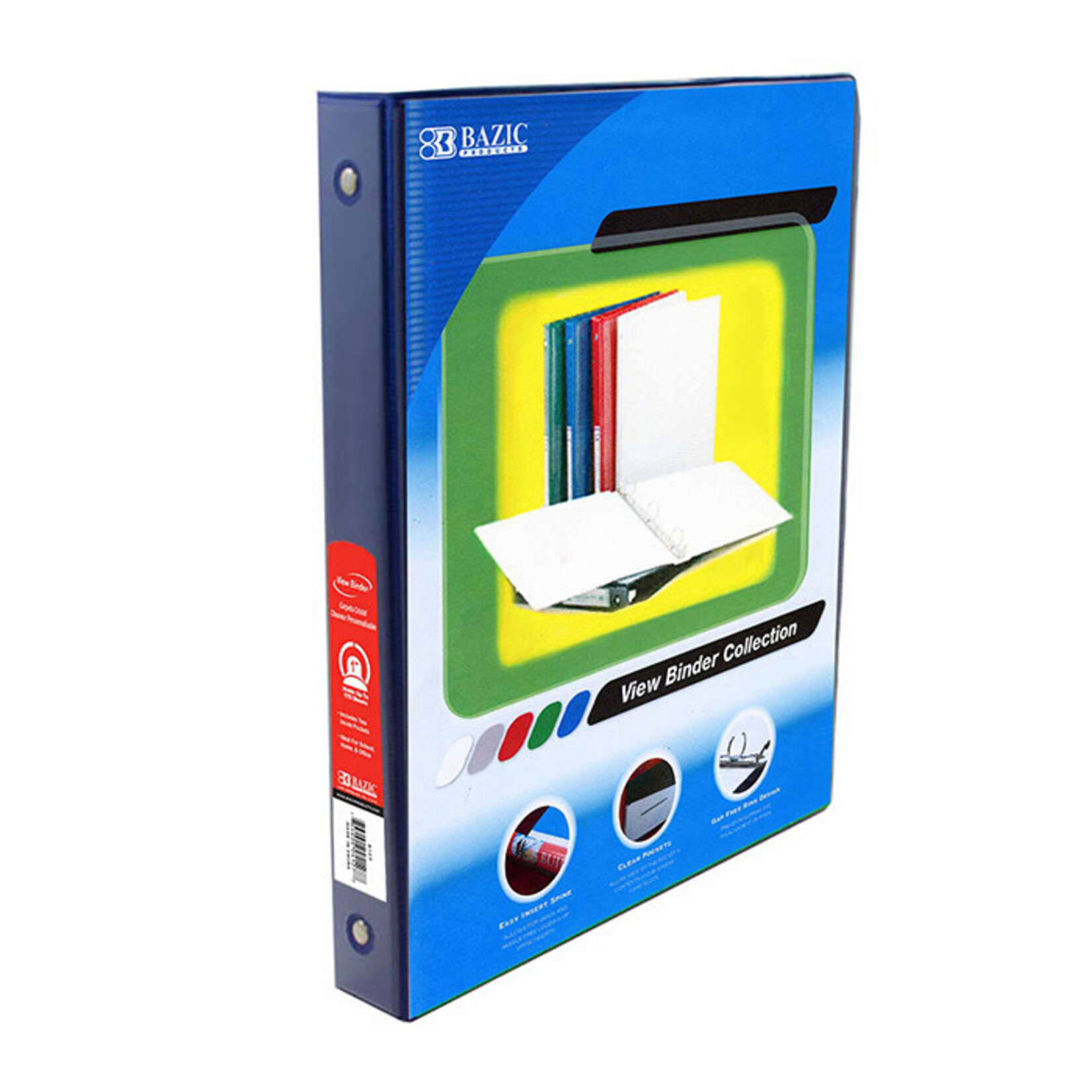 BAZIC BAZIC 1 Inch Blue 3-Ring View Binder w/ 2-Pockets [3191] [3191]