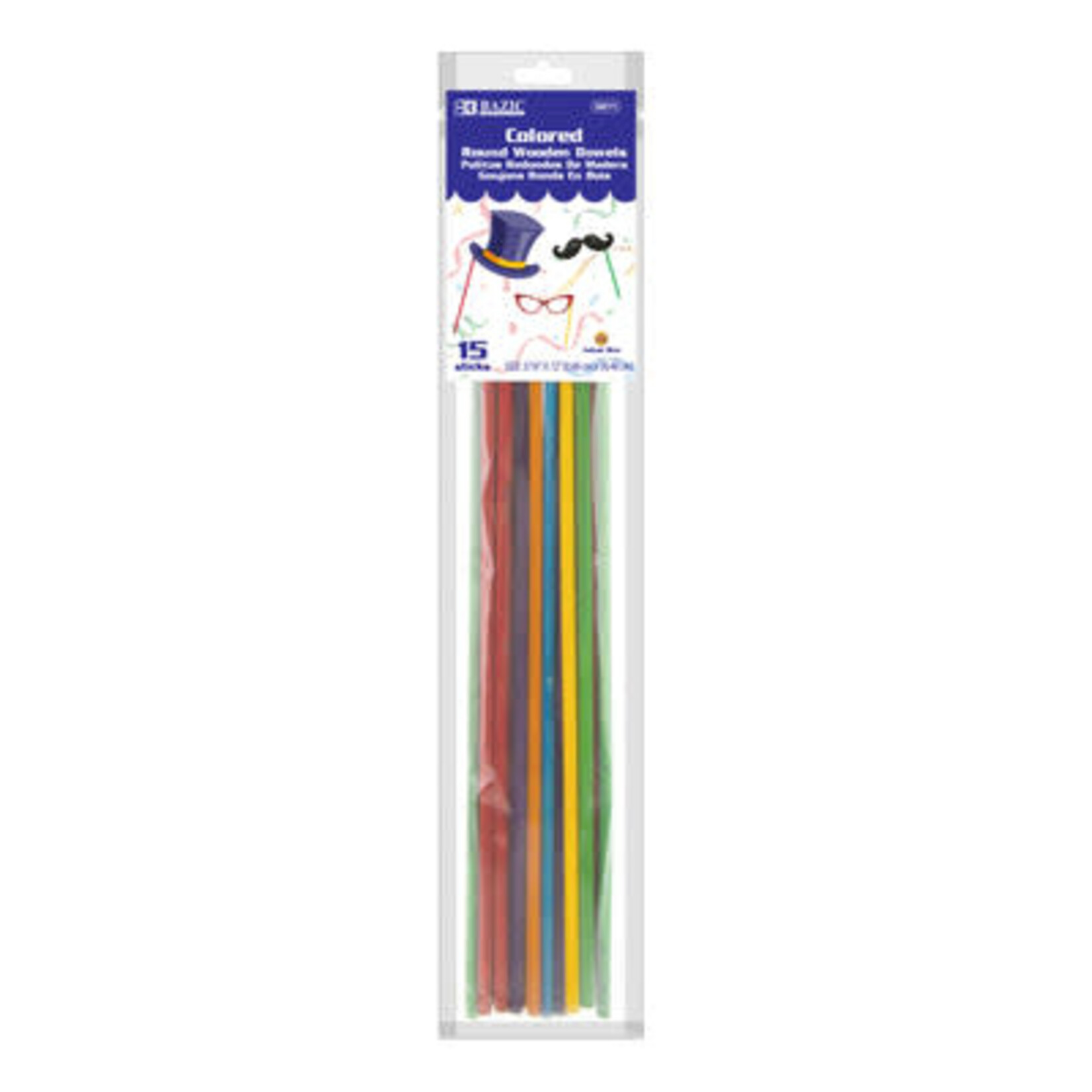 BAZIC Wooden Dowel Round Multi-Colored 3/16" x 12" (15/Bag) [6811]