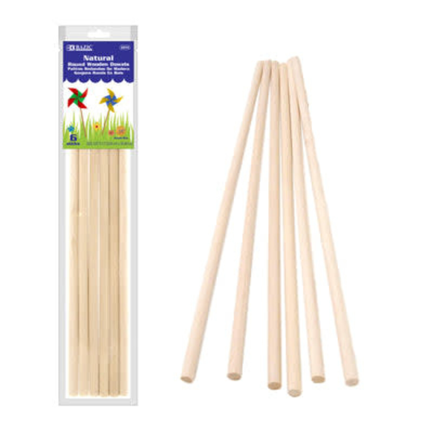 BAZIC Wooden Dowel Round Natural 3/8" x 12" (6/Bag) [6810]