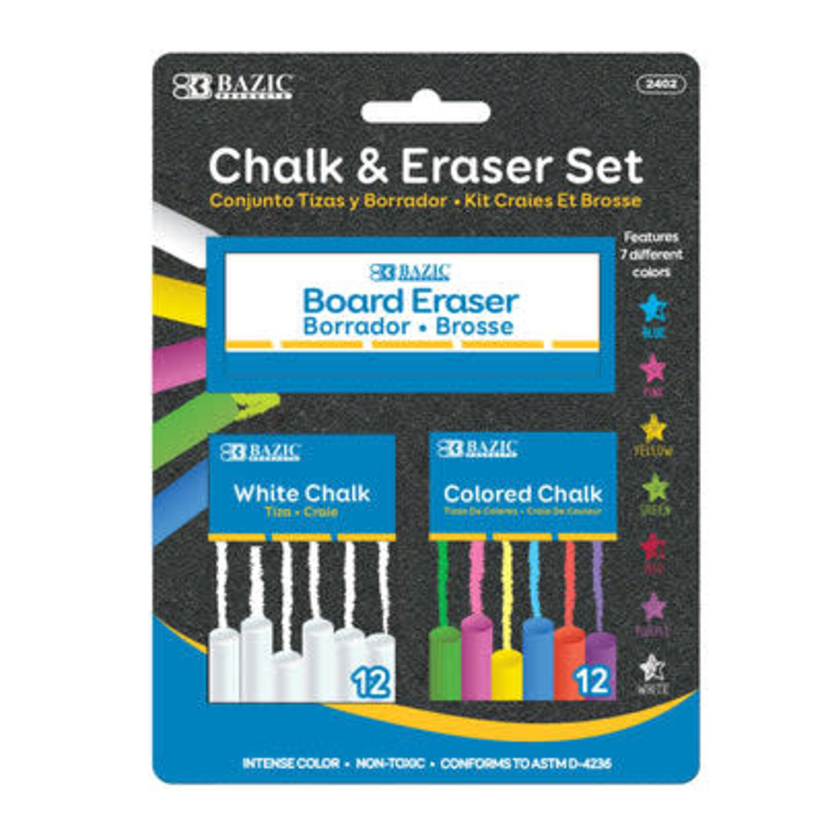 BAZIC 12 Color & 12 White Chalk w/ Eraser Set [2402]