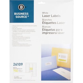 Business Source Address Labels 1" x 2 5/8" - 30 Mailing Labels/ Sheet - 750 Labels/ Pack - White