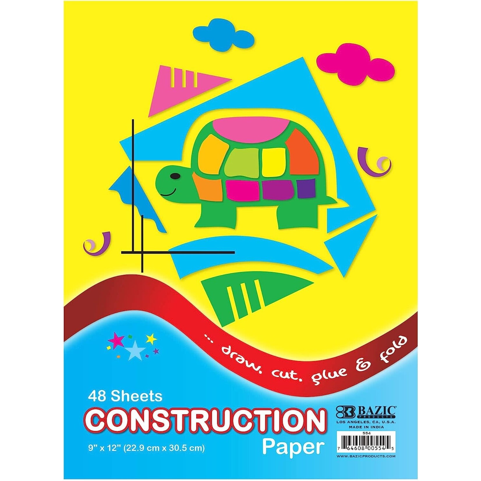 BAZIC BAZIC Construction Paper Pad 48 Sheets 9" X 12", Assorted Colors [554]