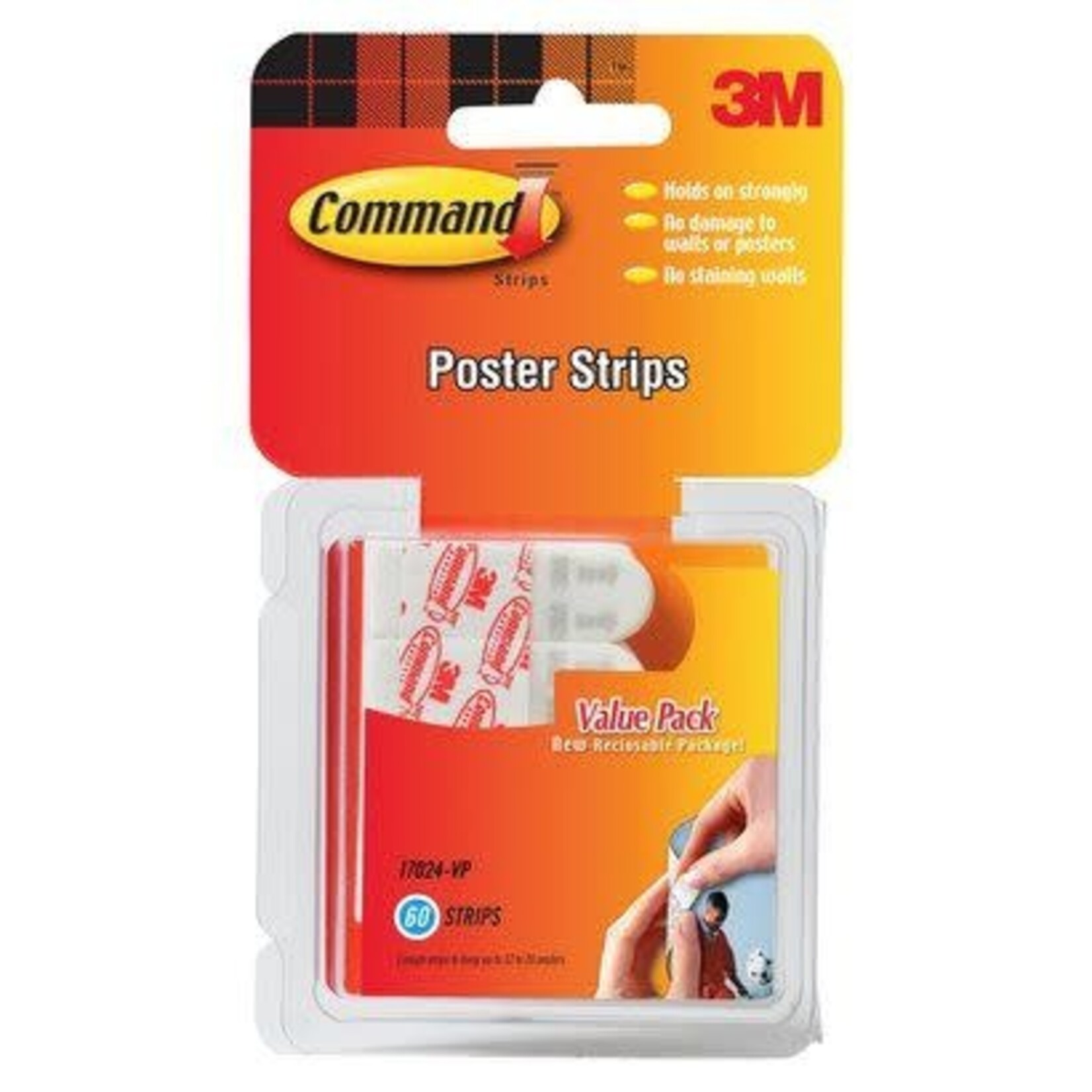 3M Command Poster Strips, 5/8" x 1 3/4", White, 12/Pack [MMM17024ES]