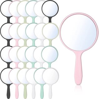JETEC Jetec 25 Pcs Handheld Mirror with Handle Bulk, 3.94" L x 2.17" W, Small Portable Round Mirror for Kids Travel Makeup Classroom Camping Daily Use (White, Pink, Black, Blue, Green)