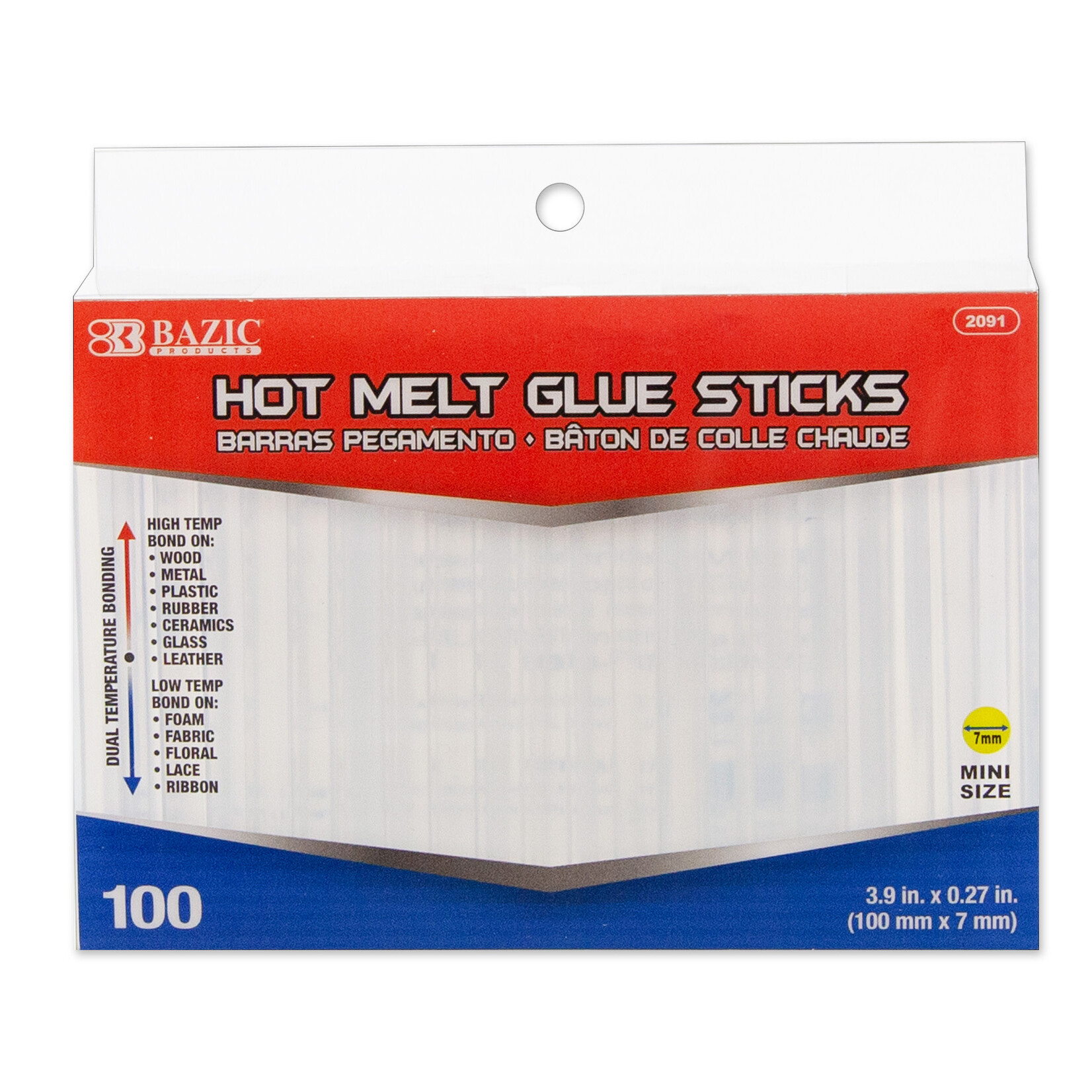 BAZIC BAZIC 3.9" x 0.27" Dual Temp. Mini Hot Melt Glue Sticks (100/Box) [2091]