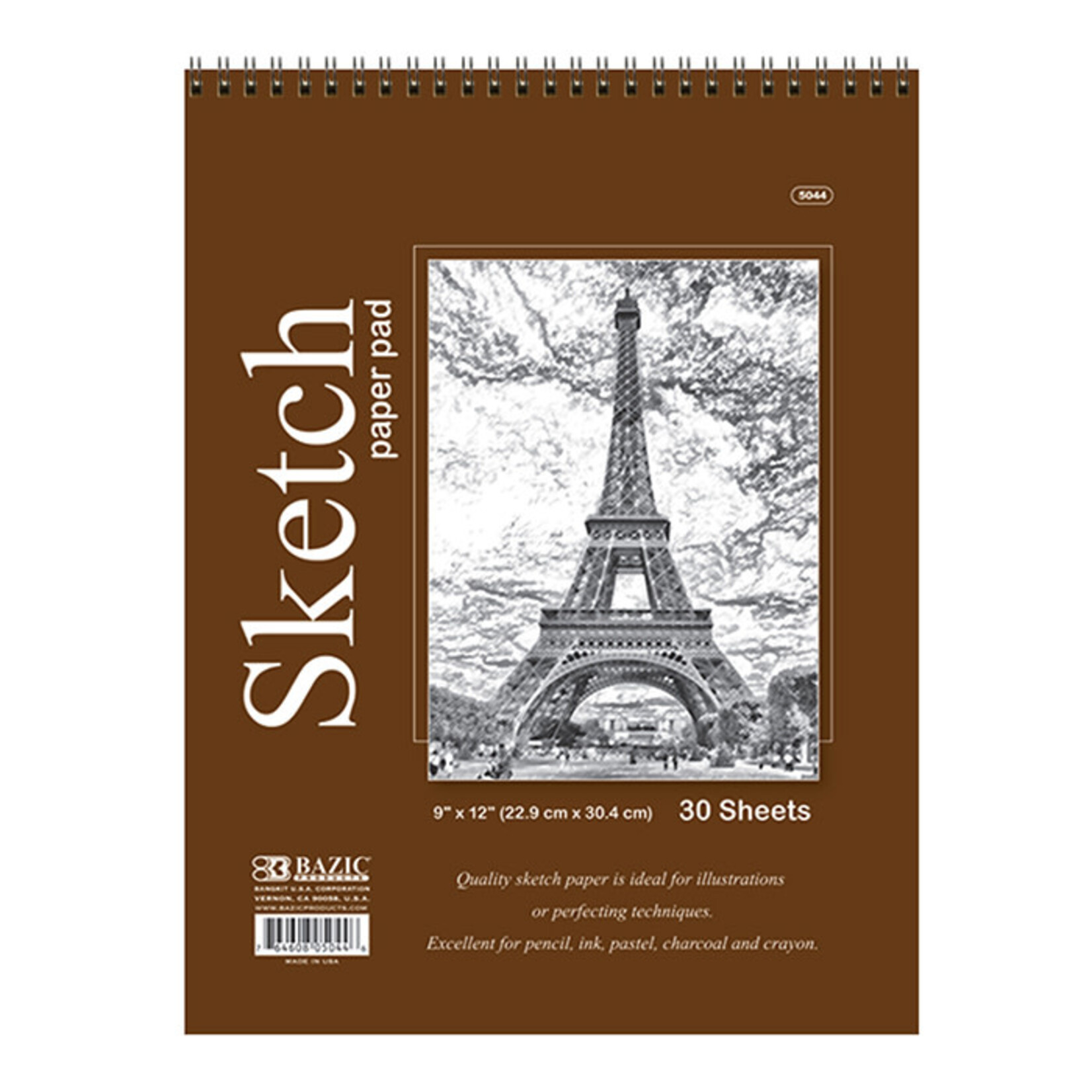 BAZIC BAZIC 30 Ct. 9" X 12" Top Bound Spiral Sketch Pad [5044]