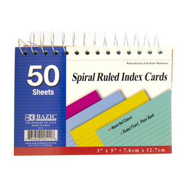 BAZIC BAZIC 50 Ct. Spiral Bound 3" X 5" Ruled Colored Index Card