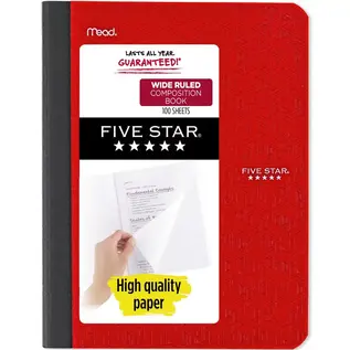 MEAD Five Star Composition Book, Wide Ruled, 100 Sheets, Fire Red
