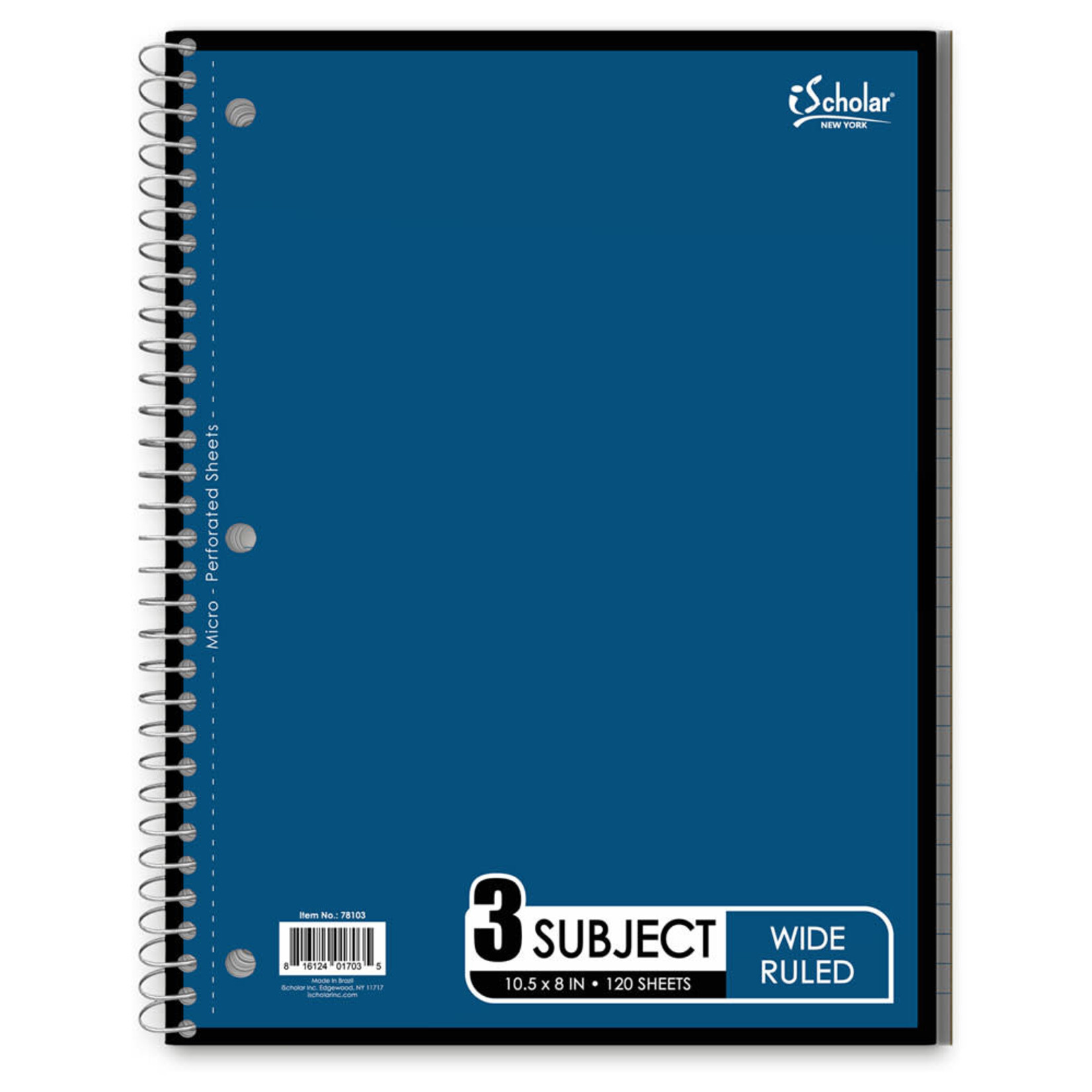 iSCHOLAR 3 SUBJECT WIREBOUND NOTEBOOK 10.5″ X 8″ WIDE RULED 78103 [78103]