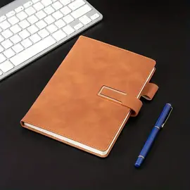 Idle culture A5 PU Leather Soft Cover Notebook with Magnetic Buckle and Pen Loop Holder, 200 College Ruled Lined Pages (100 Sheets), 32k Lay-Flat Binding Paperback Diary, 80gsm (Tan)