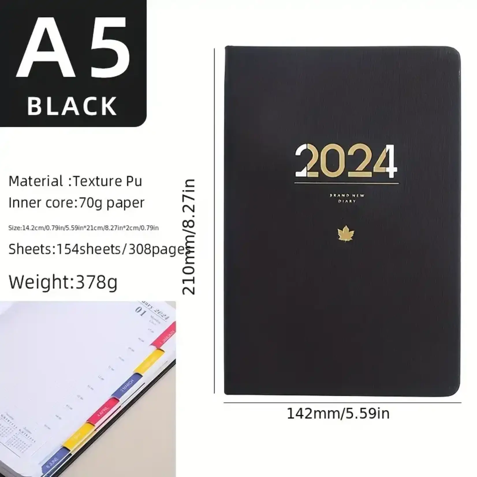 RegoldenBook A5 English Schedule Book - Embossed Notebook, Daily Plan Notepad & Monthly Index Calendar Book [TF18899]