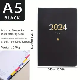 RegoldenBook A5 English Schedule Book - Embossed Notebook, Daily Plan Notepad & Monthly Index Calendar Book