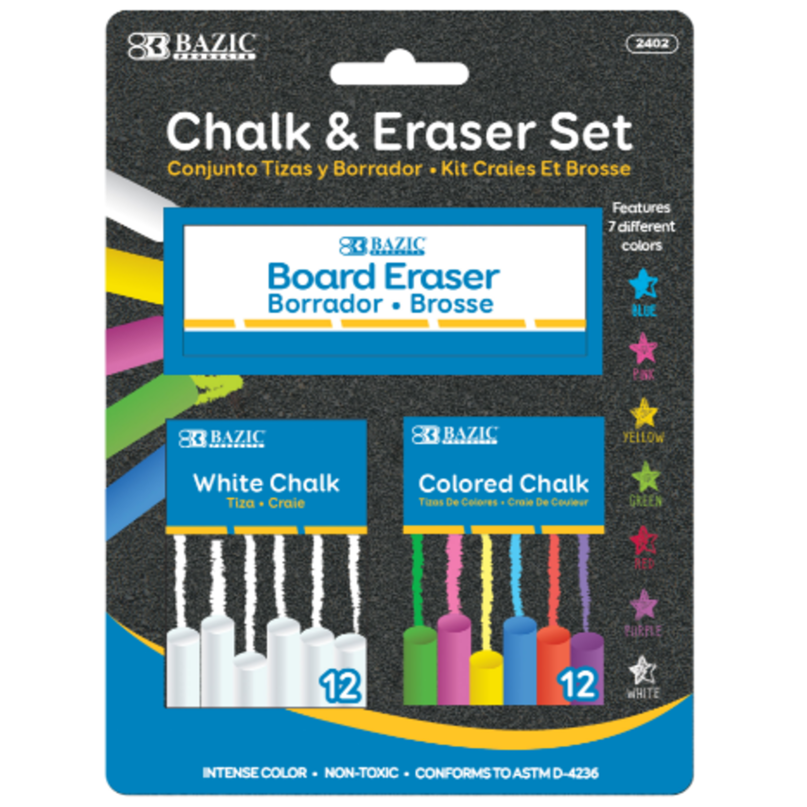 BAZIC 12 Color & 12 White Chalk w/ Eraser Set [2402]